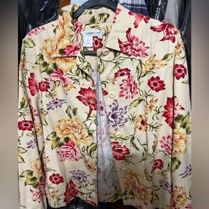 Coldwater Creek Floral Jean Jacket - Cream and Red